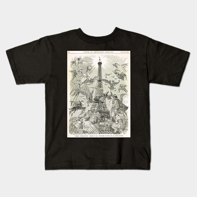 Eiffel Tower World's Fair 1889 engraving Kids T-Shirt by artfromthepast